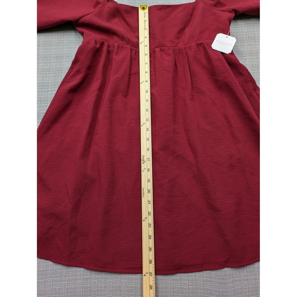 Altar'd State Dress Womens Large Red Square Neck Puff Sleeve Fit & Flare Mini - Picture 7 of 16